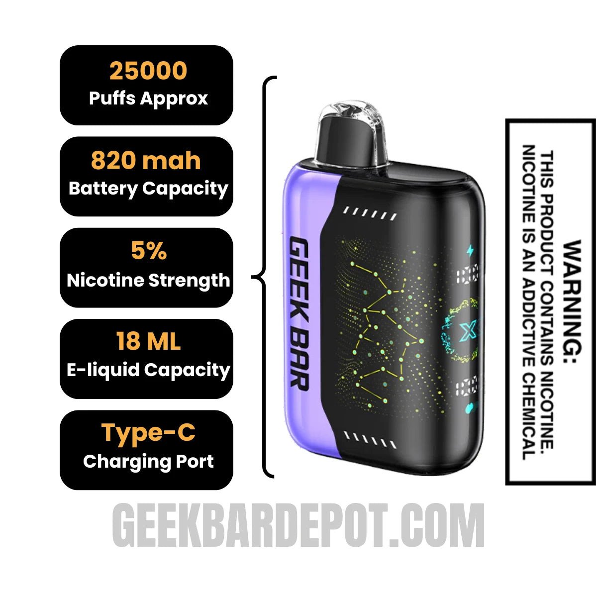 Blackberry B-Pop Geek Bar Pulse X 25K Disposable Vape Specifications