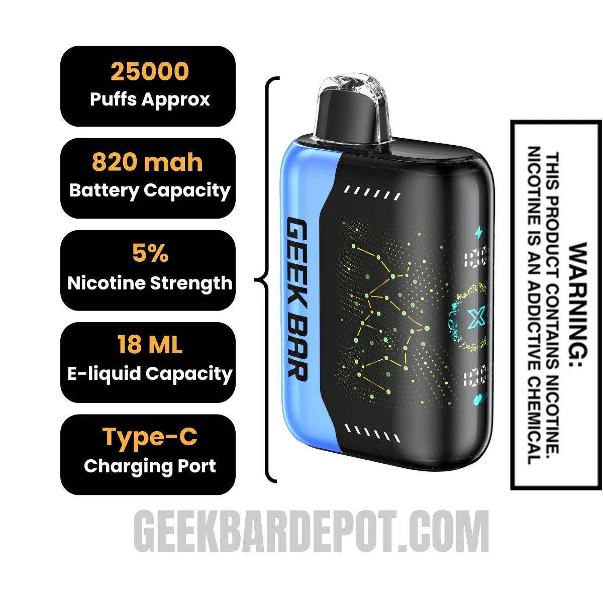 Blackberry Blueberry Geek Bar Pulse X Disposable Vape Specifications