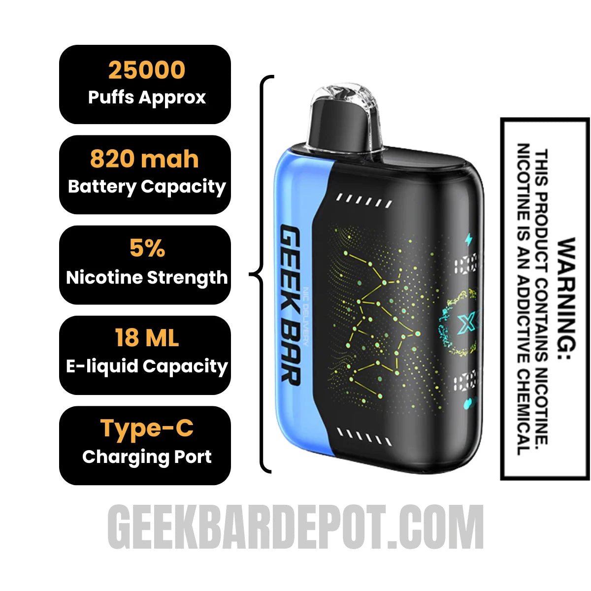 Blue Rancher Geek Bar Pulse X Disposable Vape Specifications