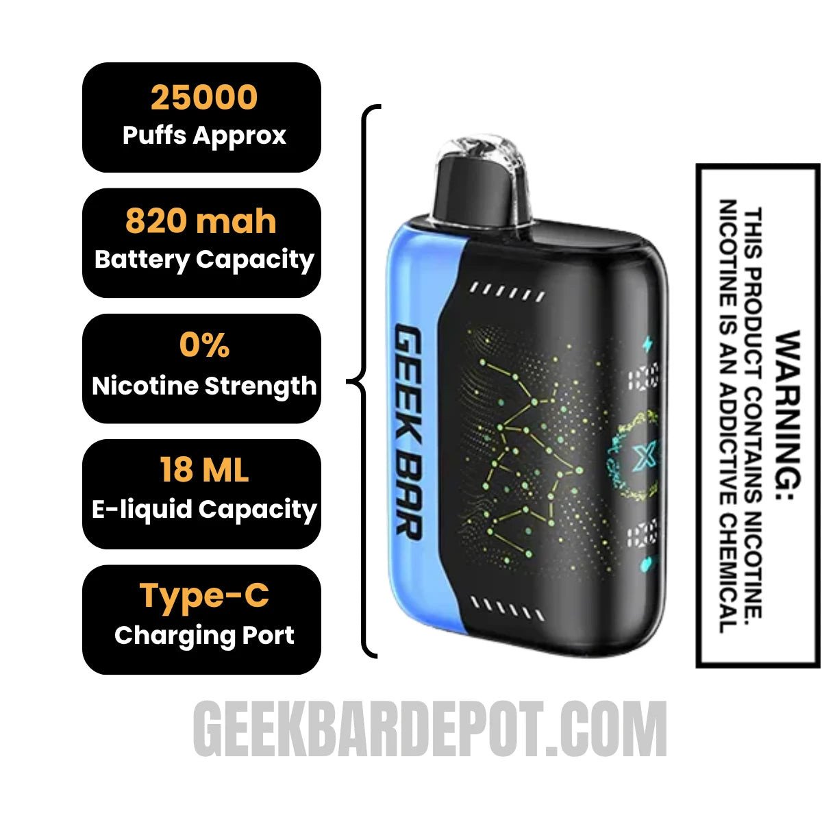 Blue Rancher Geek Bar Pulse X Zero Nicotine Disposable Vape Specifications