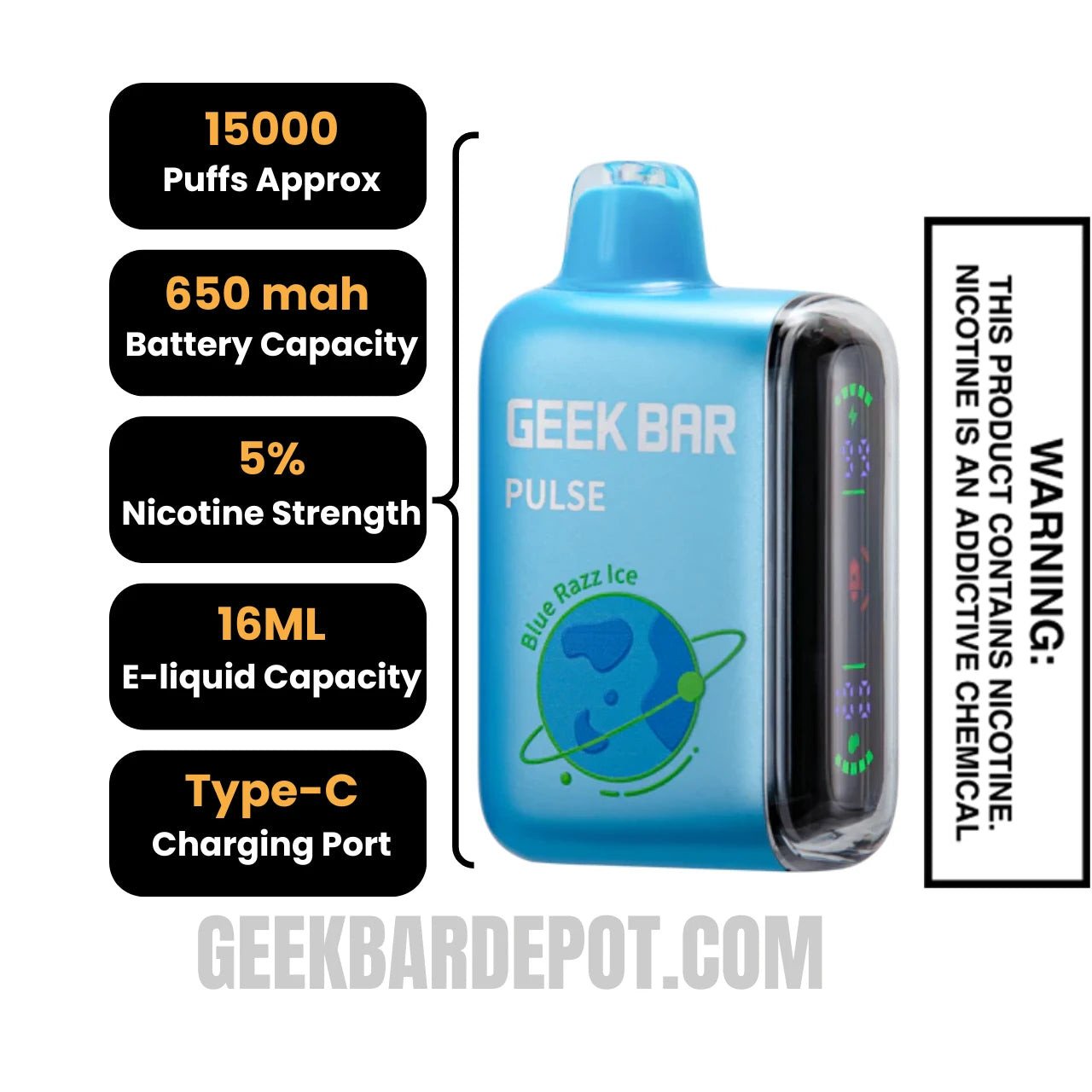 BlueRazzIceGeekBarPulseDisposableVapeSpecifications