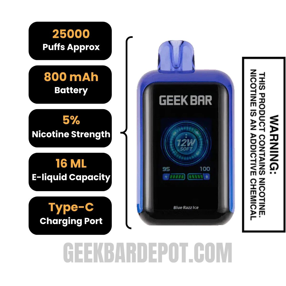 Blue Razz Ice Geek Bar Skyview Disposable Vape Specifications
