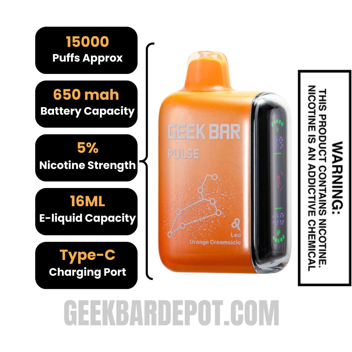 Leo Orange Creamsicle Geek Bar Pulse Vape Specification