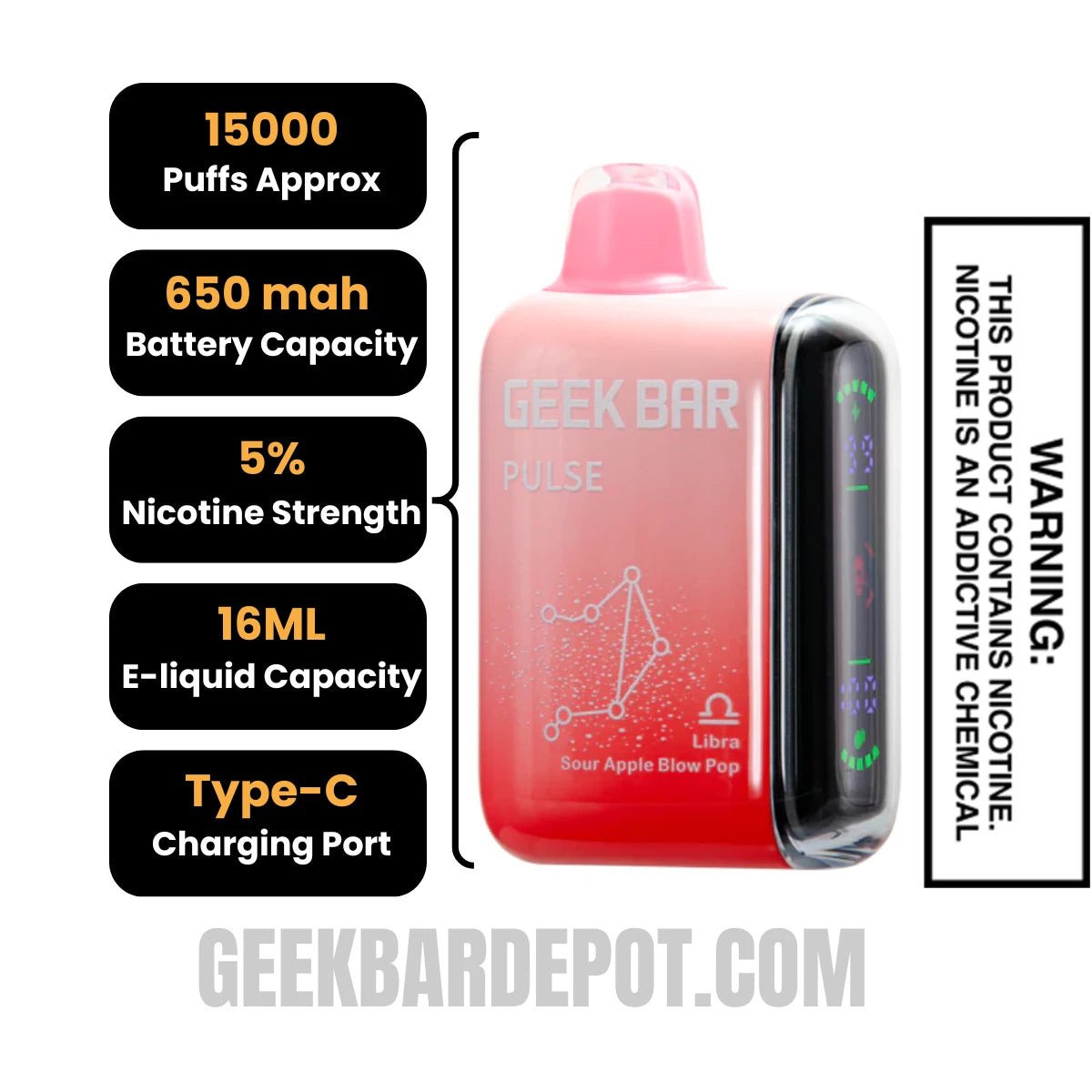 Libra Sour Apple Blow Pop Geek Bar Pulse Vape Specification