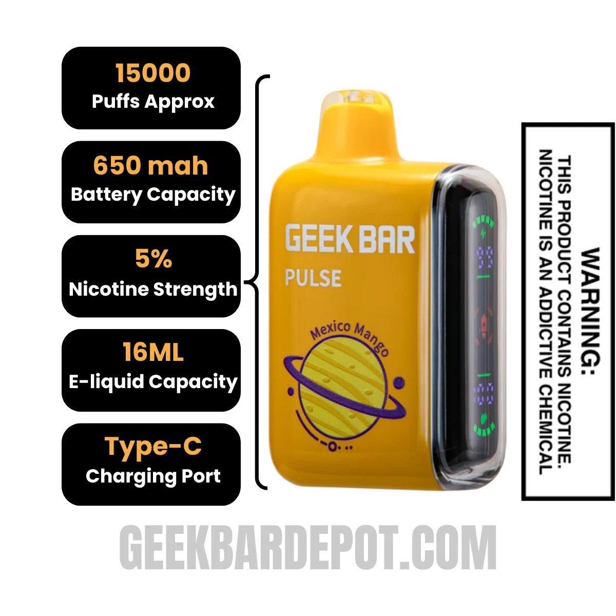 Mexico Mango Geek Bar Pulse Disposable Vape Specification