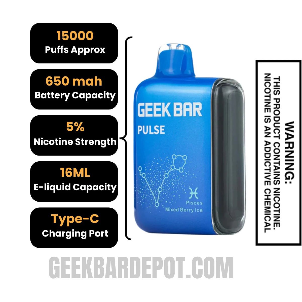 Mixed Berry Ice Geek Bar Pulse Disposable Vape Specification