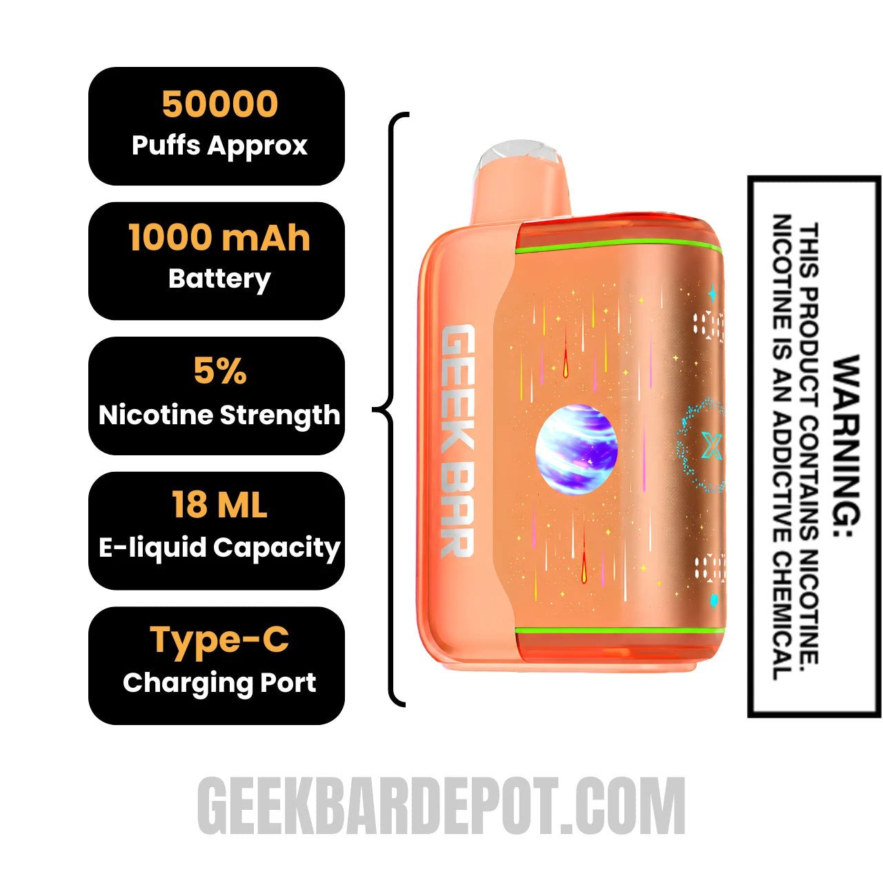 Orange Fcuking Fab Geek Bar Pulse X2 Disposable Vape Specifications