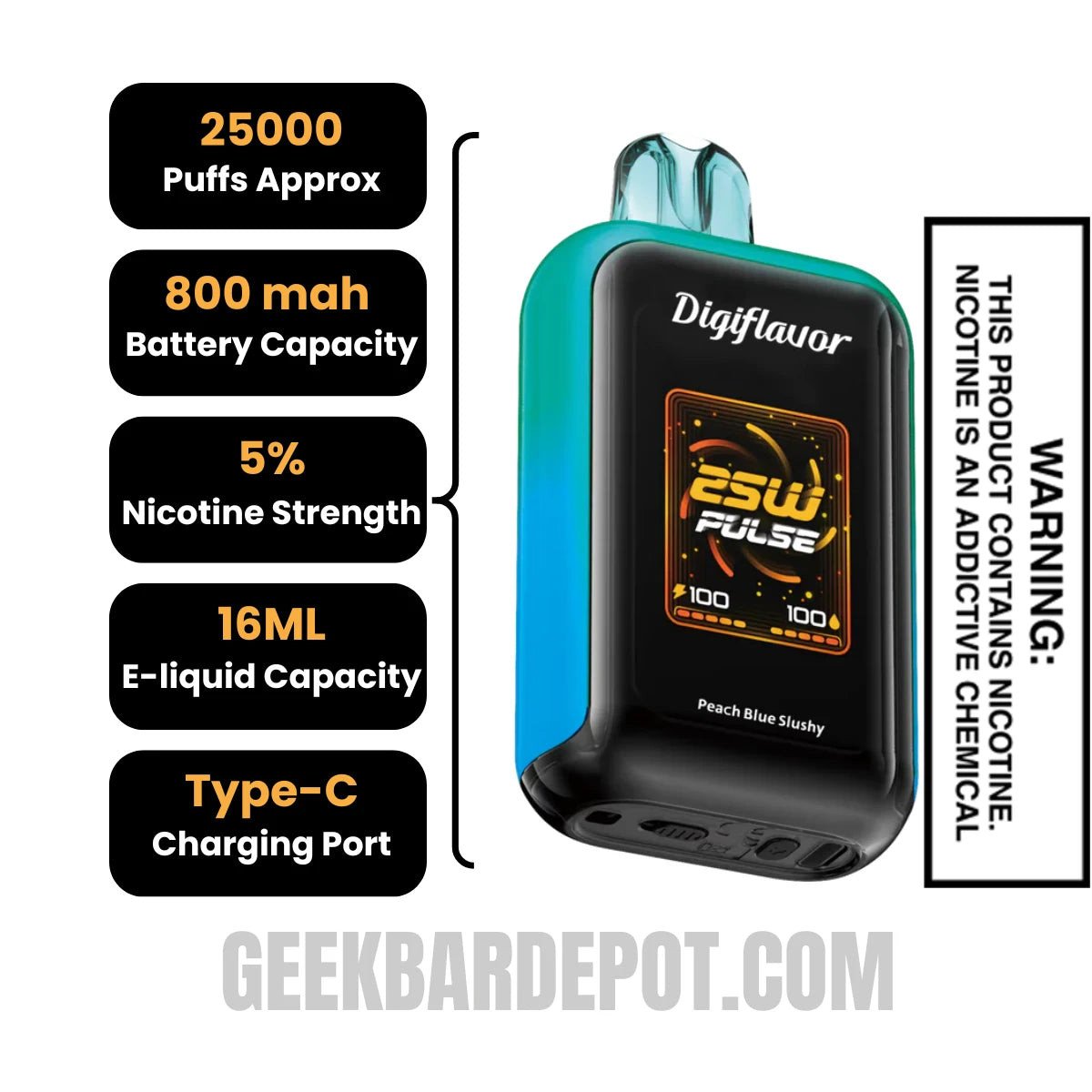 PeachBlueSlushyDigiflavorSKYDisposableVapeSpecifications