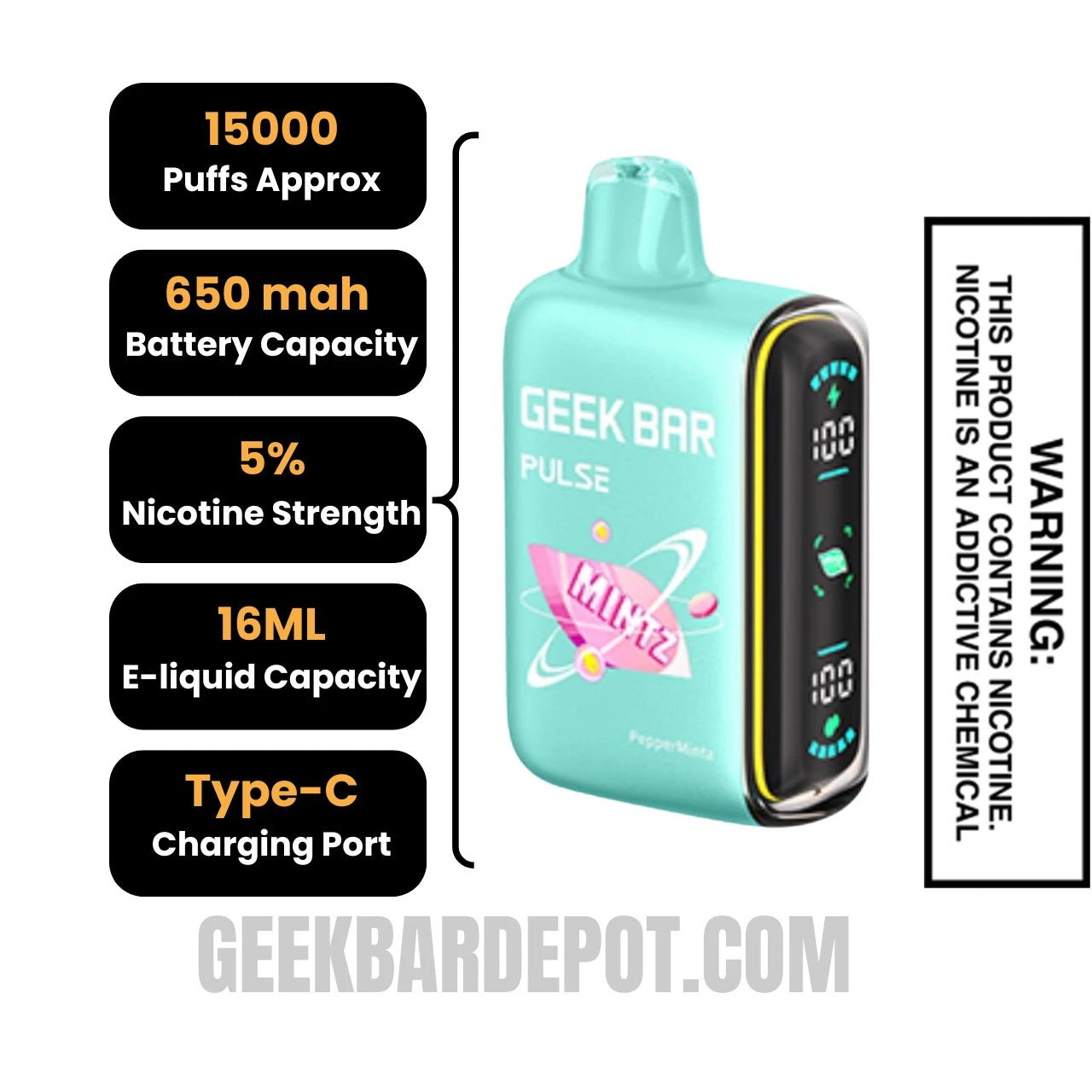 PeppermintzGeekBarPulseDisposableVapeSpecifications