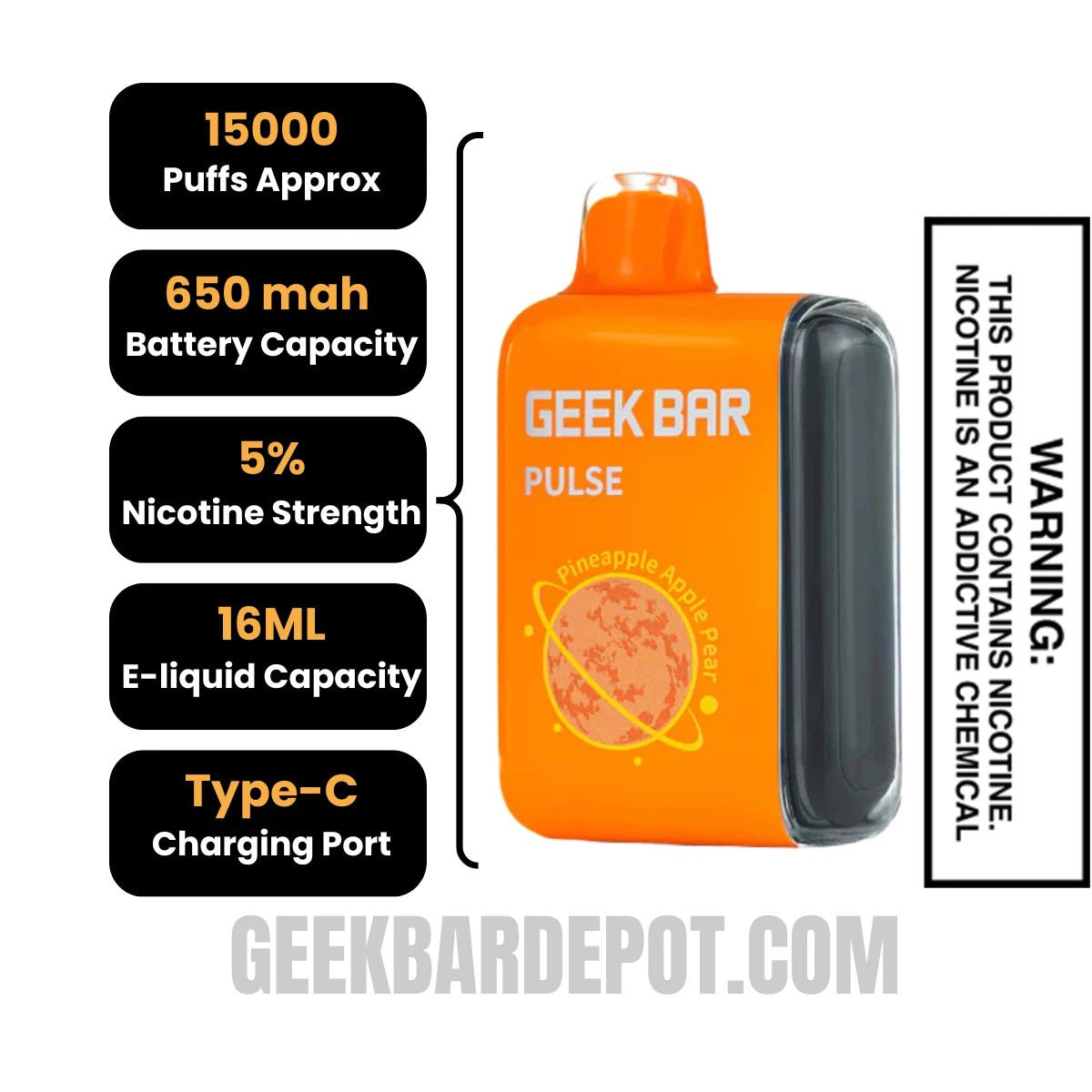 Pineapple Apple Pear Geek Bar Pulse Vape Specification