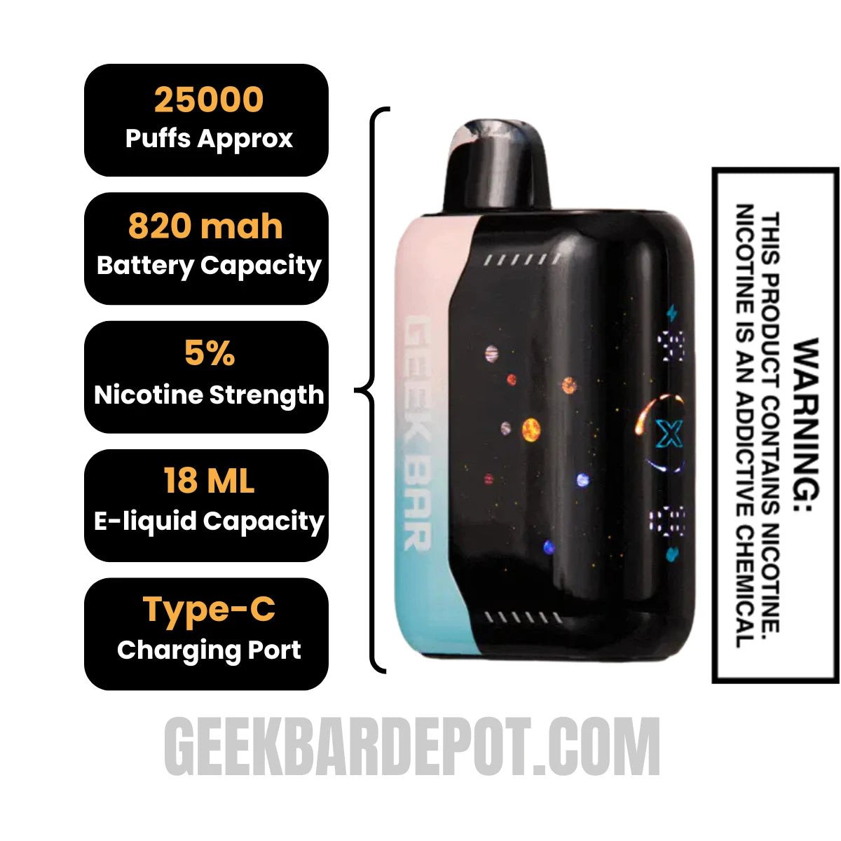 Pink & Blue Geek Bar Pulse X 25K Disposable Vape Specifications