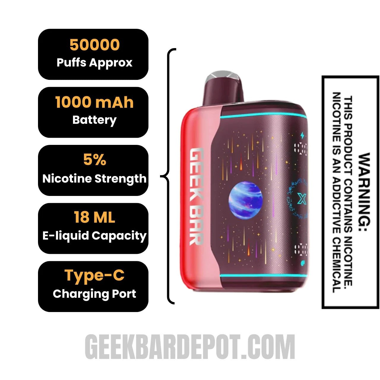 Strawberry Bull Geek Bar Pulse X2 Disposable Vape Specifications