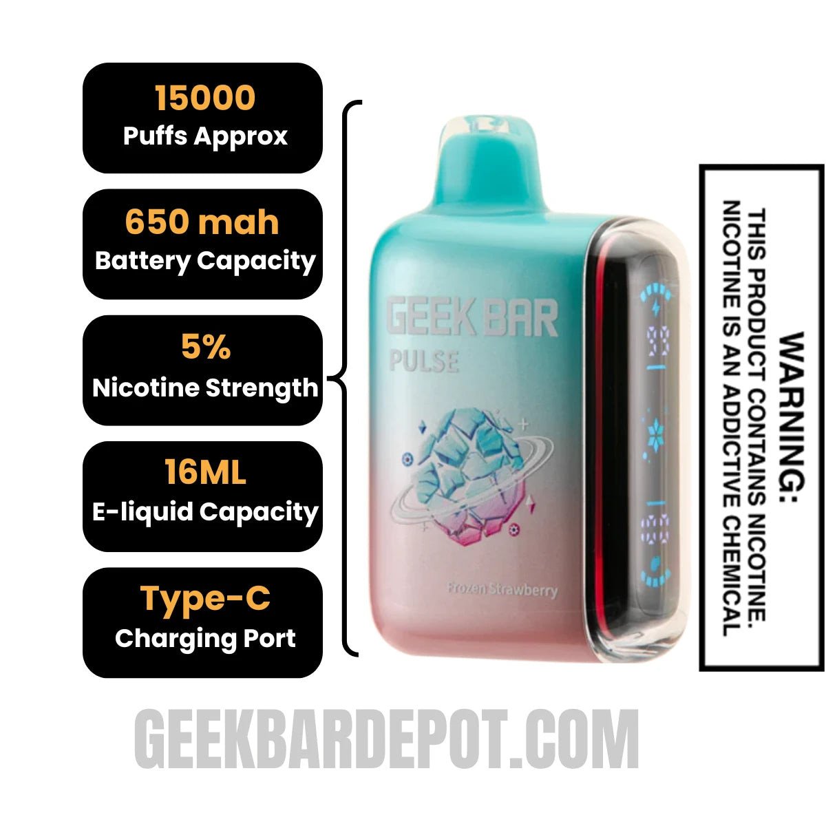 Strawberry Geek Bar Pulse Frozen Edition Vape Specification